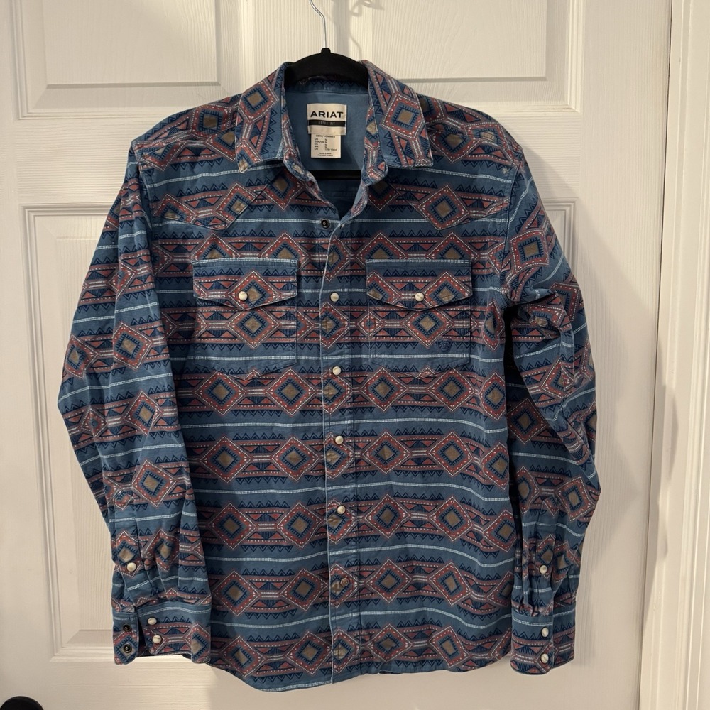 Ariat Men Sz M Retro Fit Snap Button Heavy Southwestern Shirt Jacket Shacket‎